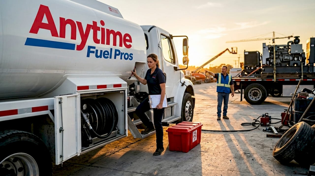Mobile fuel truck operator at construction site