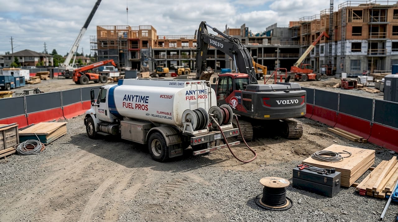 Fuel attendant recording diesel delivery at construction site