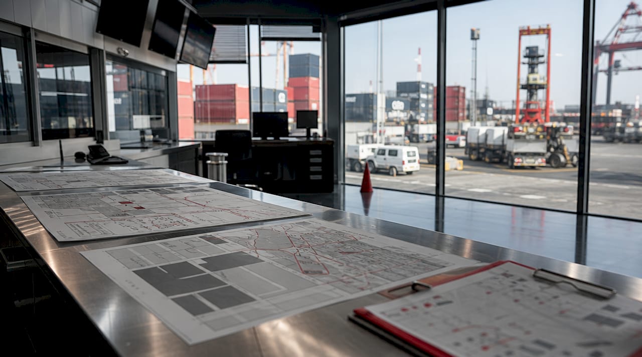 Logistics manager reviewing on-site fuel delivery plans
