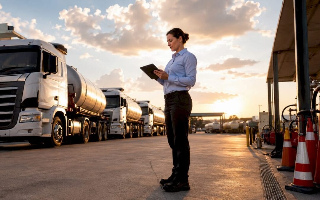 Woman managing fuel delivery technology in control room