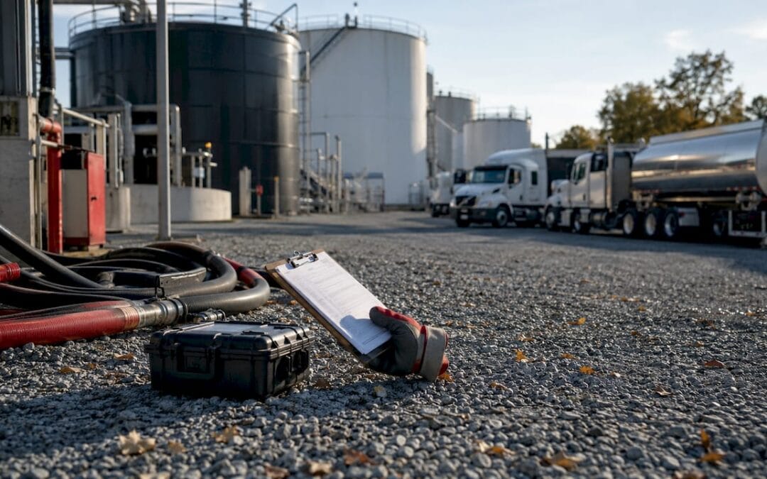 Technician inspecting diesel fuel sample
