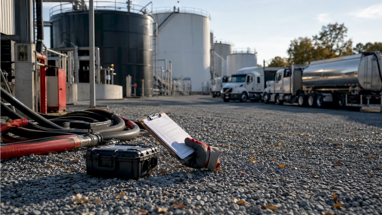 Technician inspecting diesel fuel sample