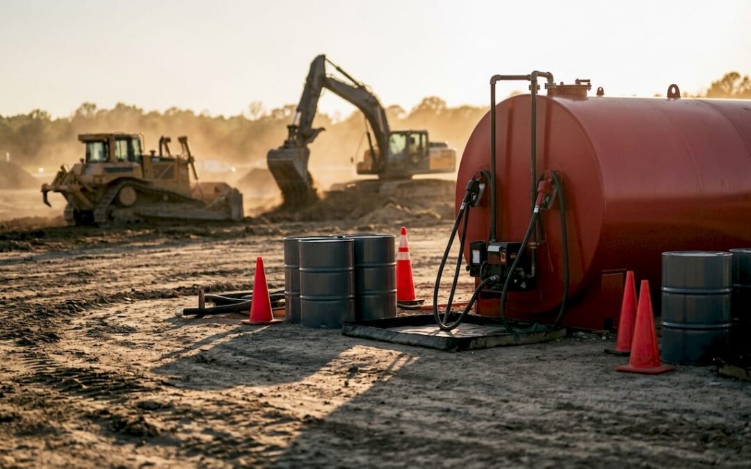 Construction manager inspecting onsite fuel tank