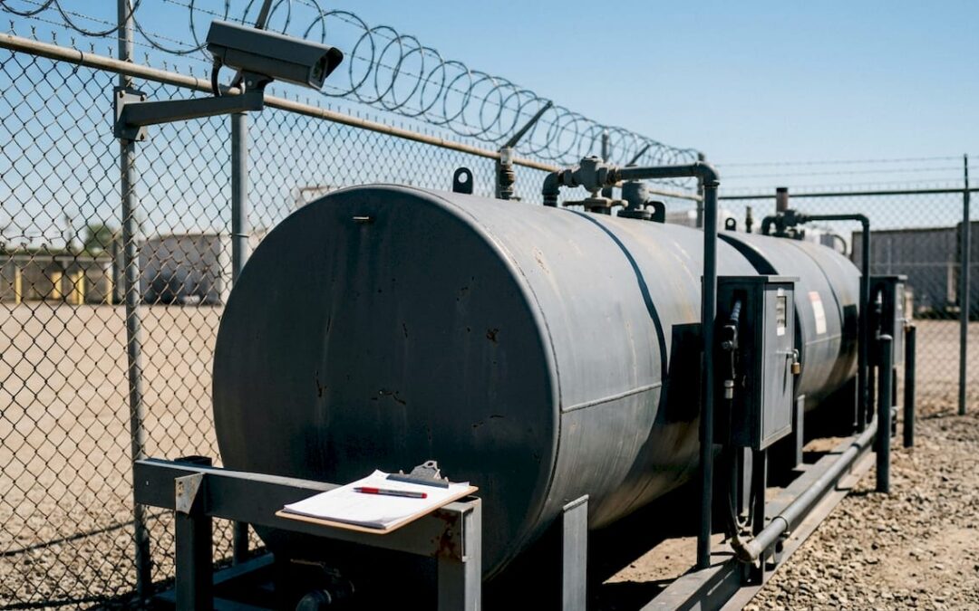 Operations manager inspecting secure fuel storage tanks
