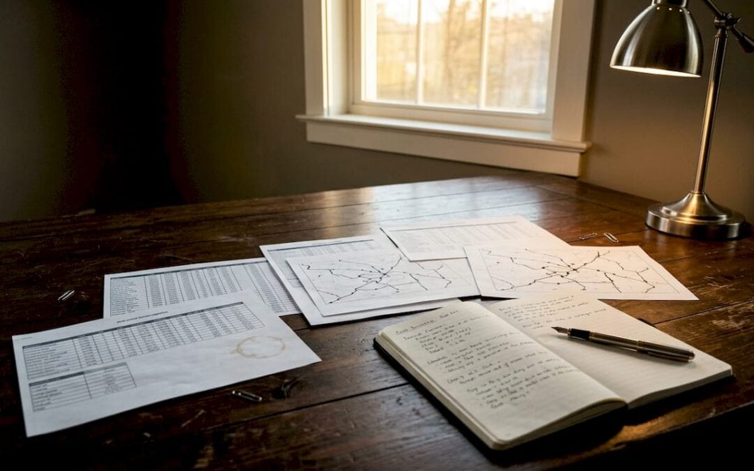 Work table with fuel delivery logistics documents and tablet