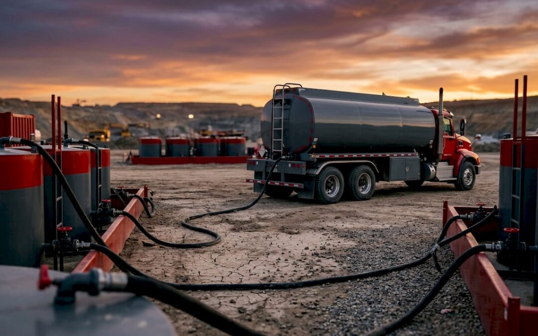 Bulk diesel tanker delivering fuel at mining site
