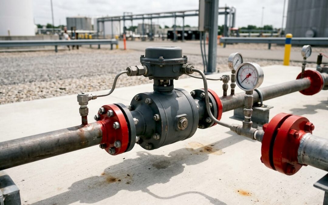 Close-up of unbranded fuel flow meter and sensors