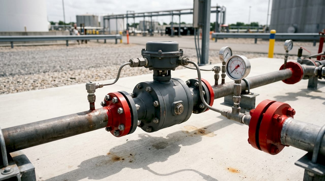Close-up of unbranded fuel flow meter and sensors