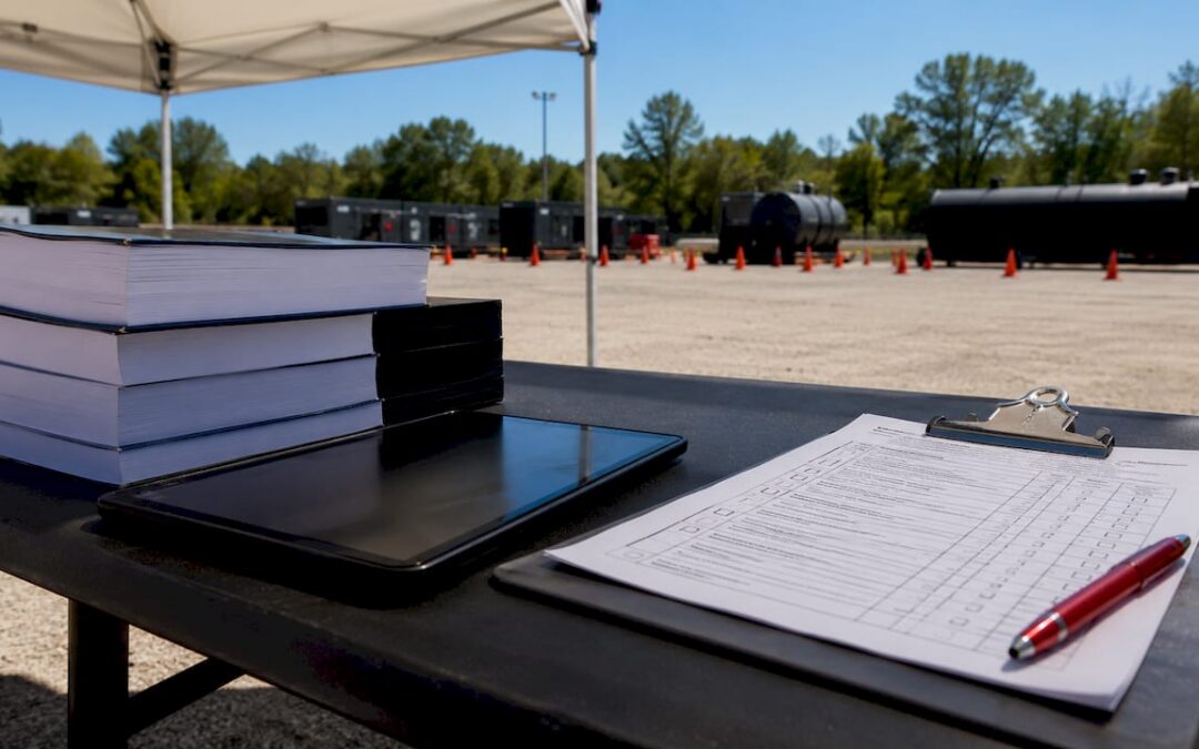 Industrial compliance office with safety documents