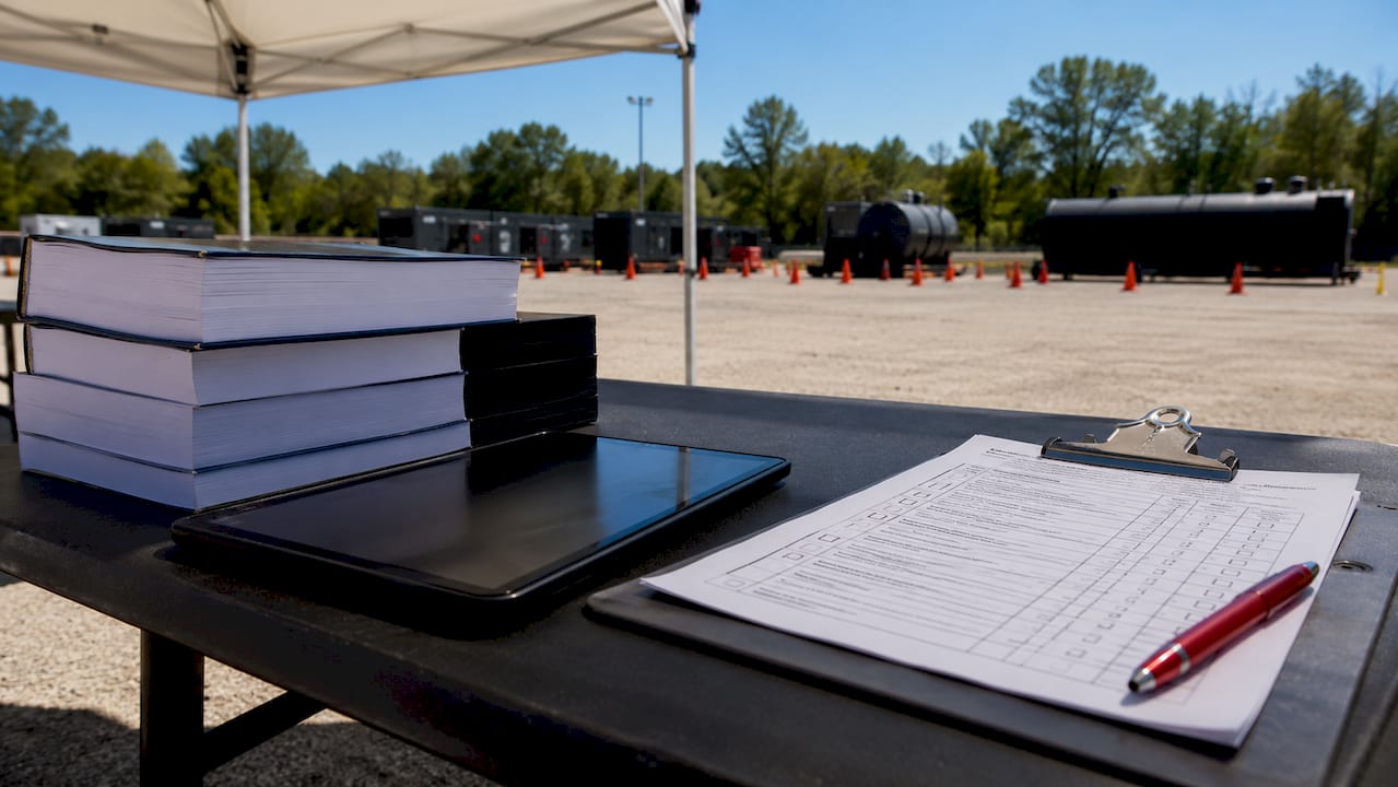 Industrial compliance office with safety documents