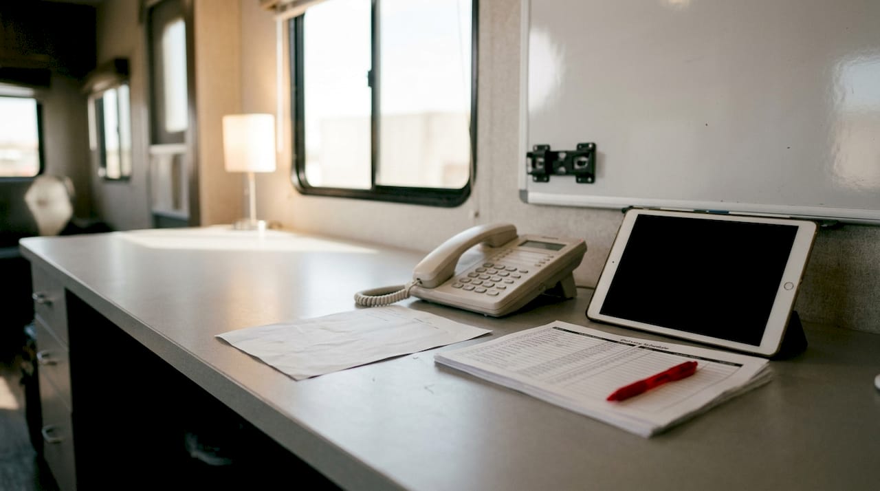 Frac site operations desk with logistics tools