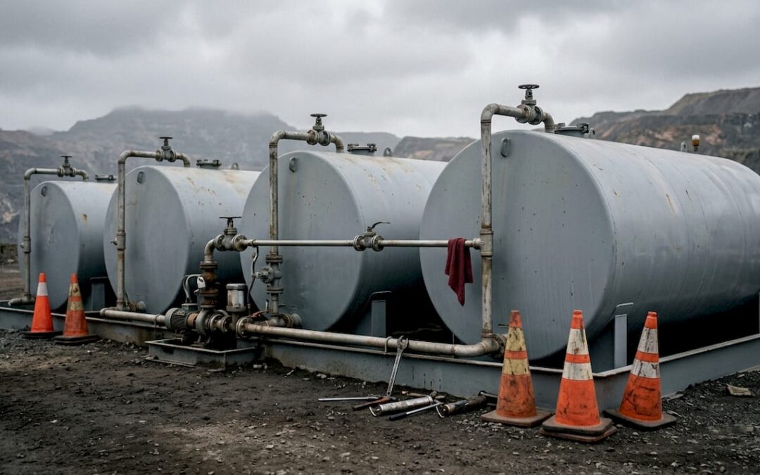 Unbranded steel bunded diesel tanks at mine site exterior