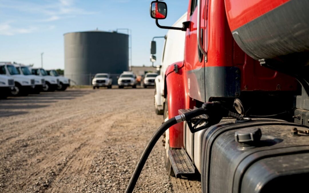 Fuel delivery truck refueling fleet vehicles outdoor