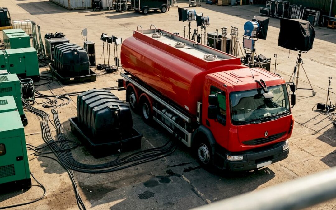 Unbranded fuel tanker and generators on film set