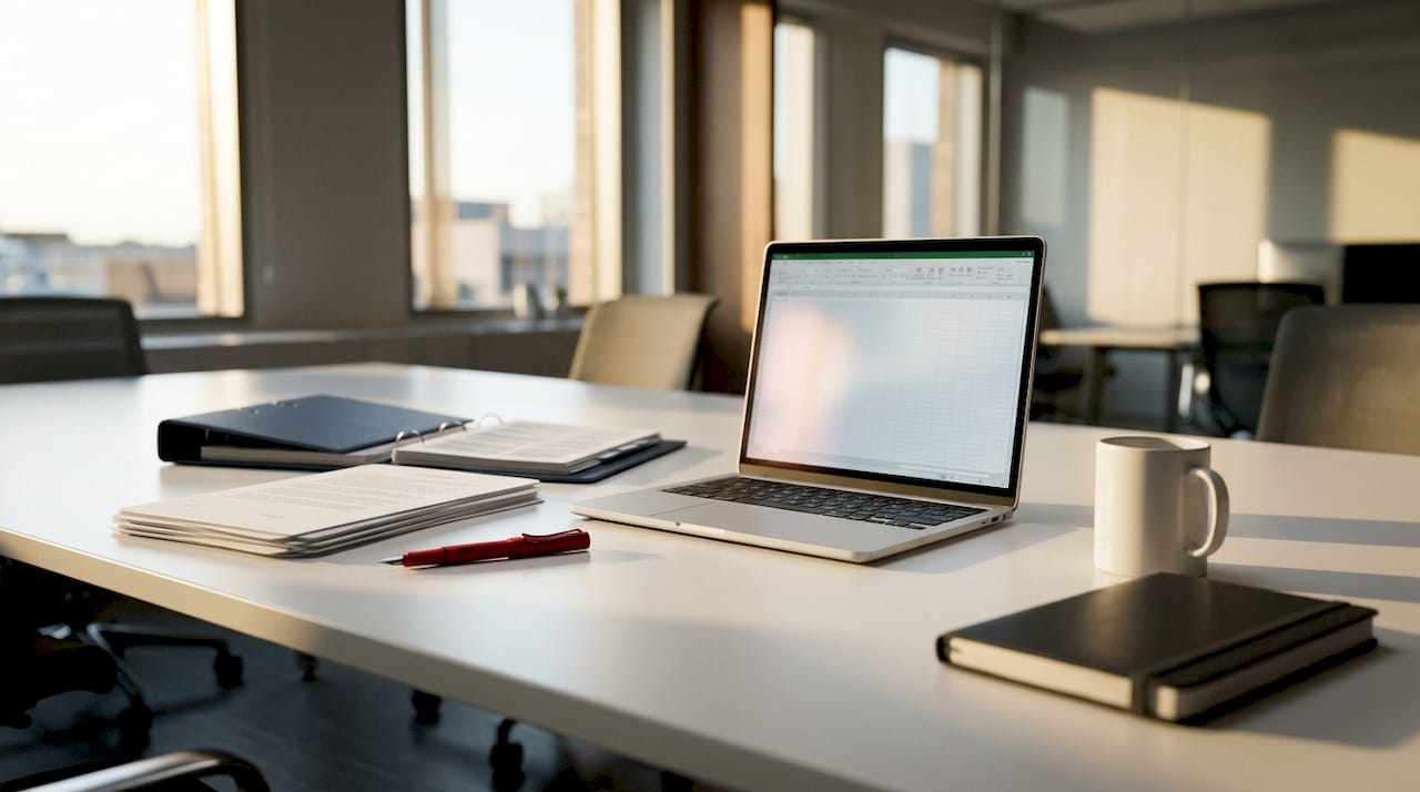 Contract papers and pen on dark conference room desk