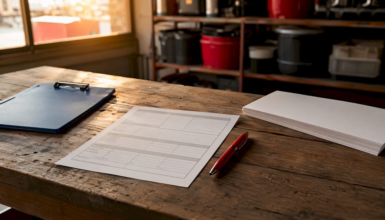 Fuel delivery manifest document on table with pen and calculator