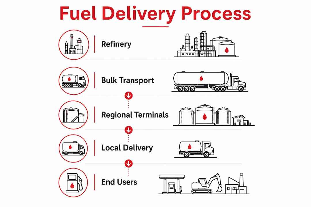 Infographic illustrating stages of fuel delivery process