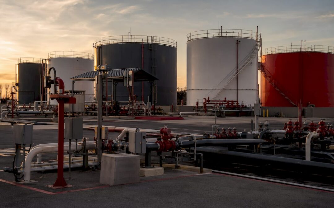 Industrial fuel storage tanks at facility
