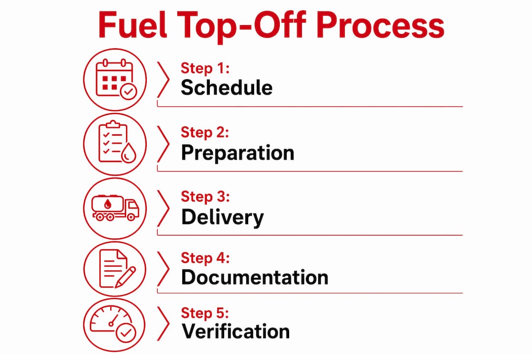 Fuel Top-Off Service Explained for Fleet Managers 1 Vertical flow infographic outlining fuel top-off service steps