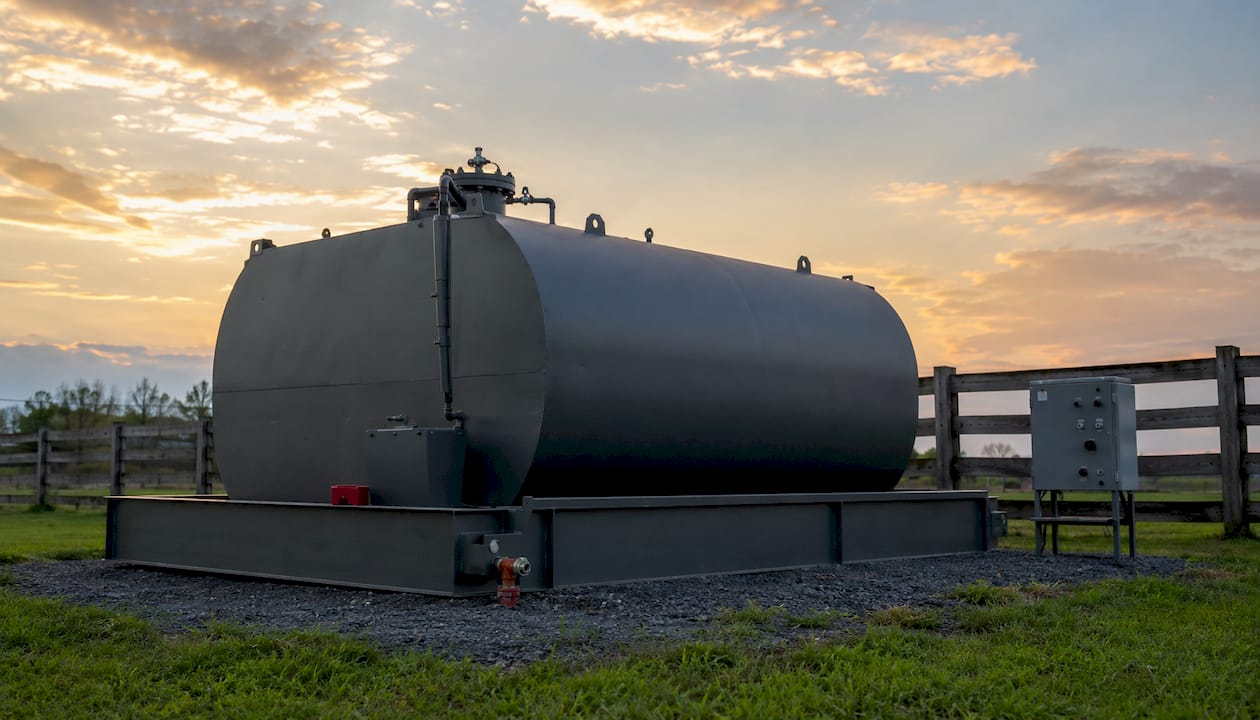 Close-up of self-bunded fuel storage tank outdoors