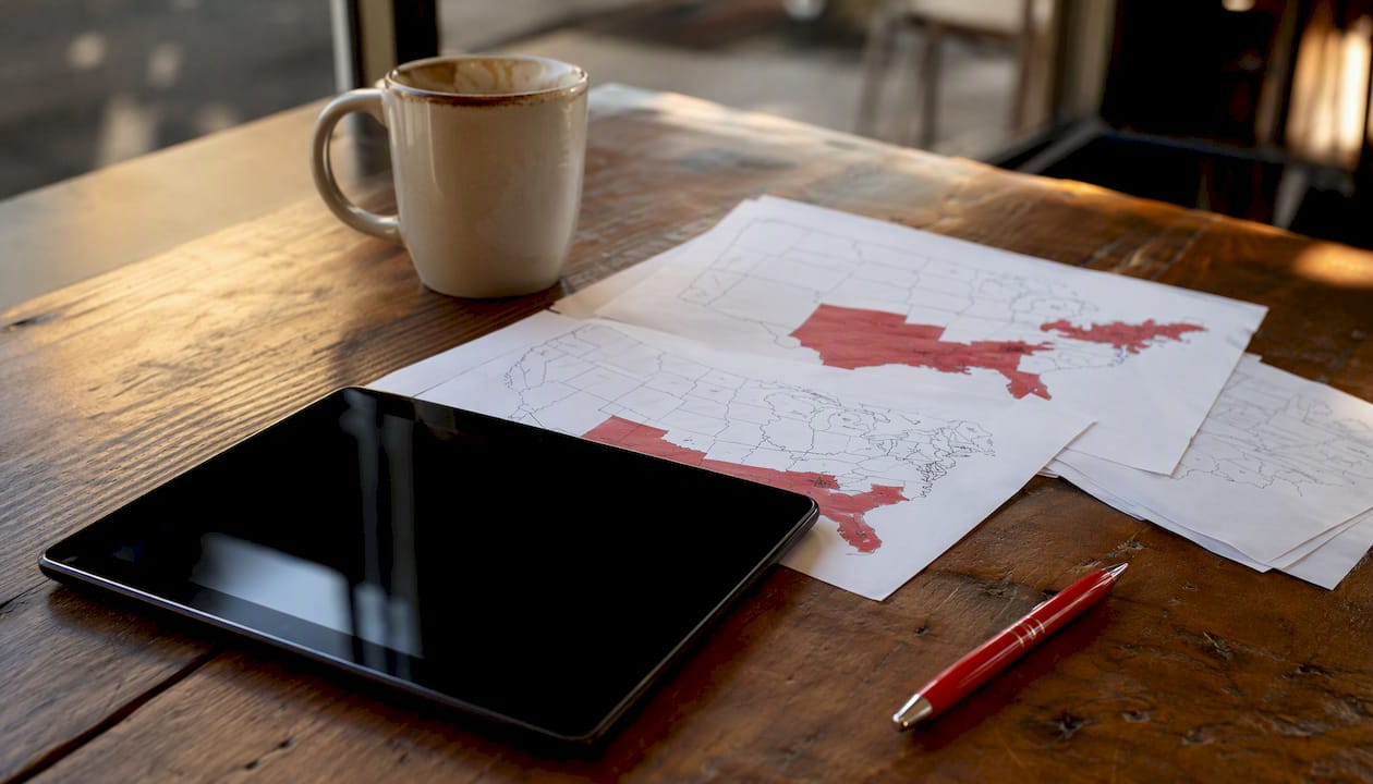 Tablet and printed map highlighting fuel price regions