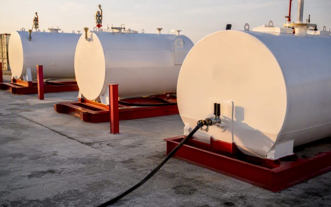 Above-ground fuel storage tanks at industrial site