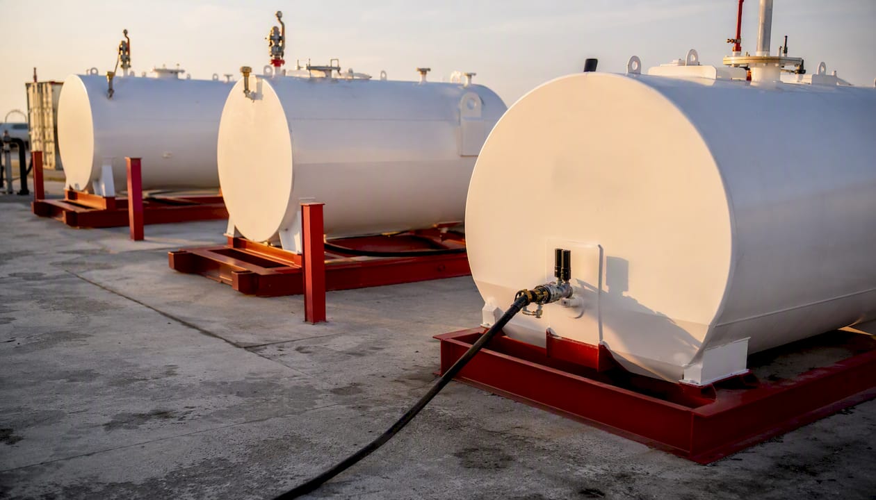 Above-ground fuel storage tanks at industrial site