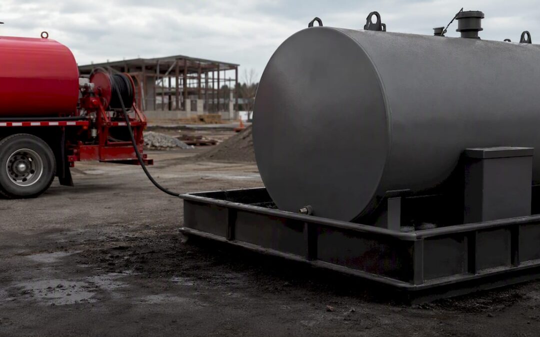 Fuel truck and storage tank at job site