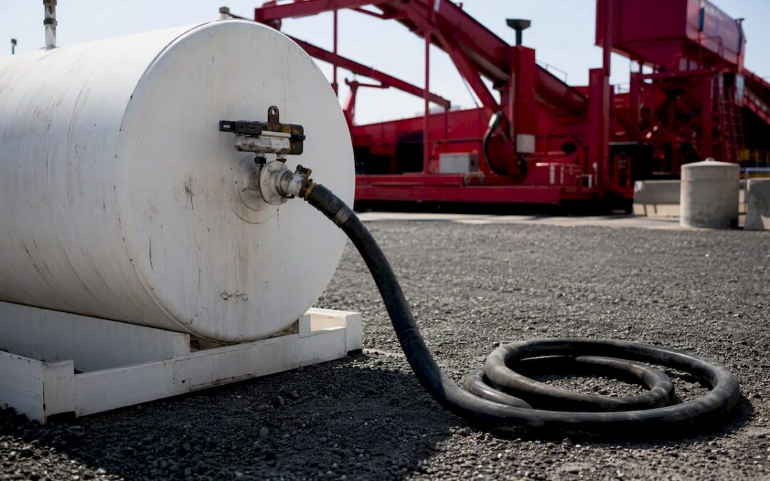 Diesel fuel hose connected to storage tank