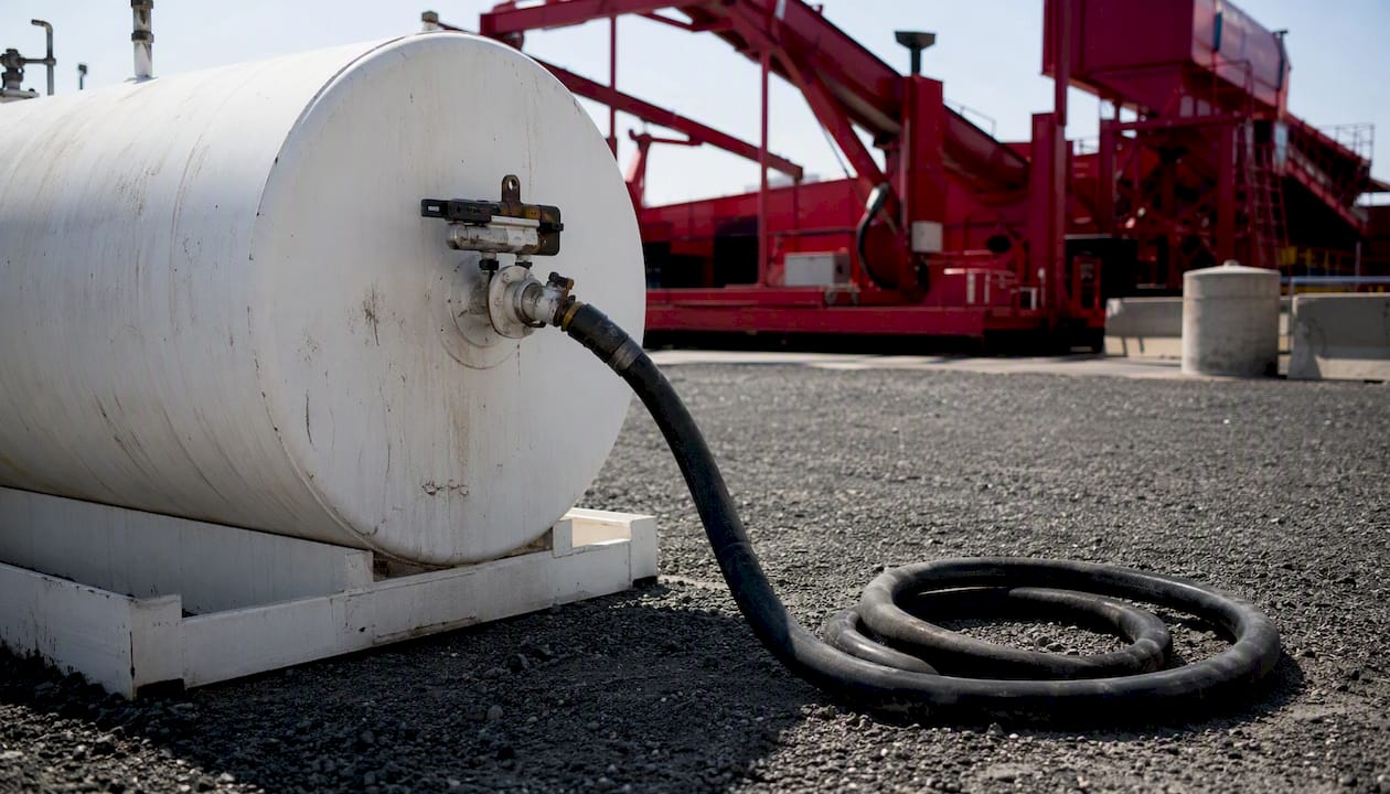 Diesel fuel hose connected to storage tank