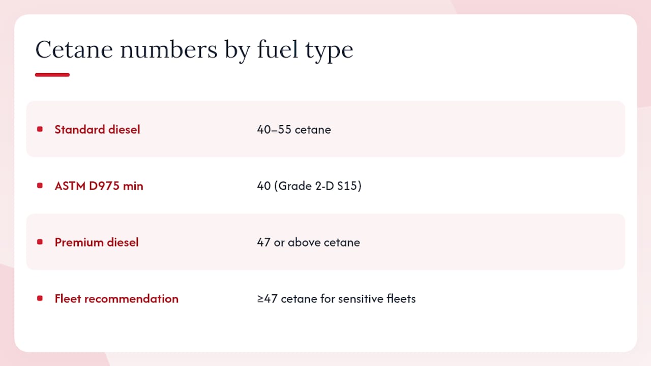How does cetane number affect engine performance and startability? — overview diagram