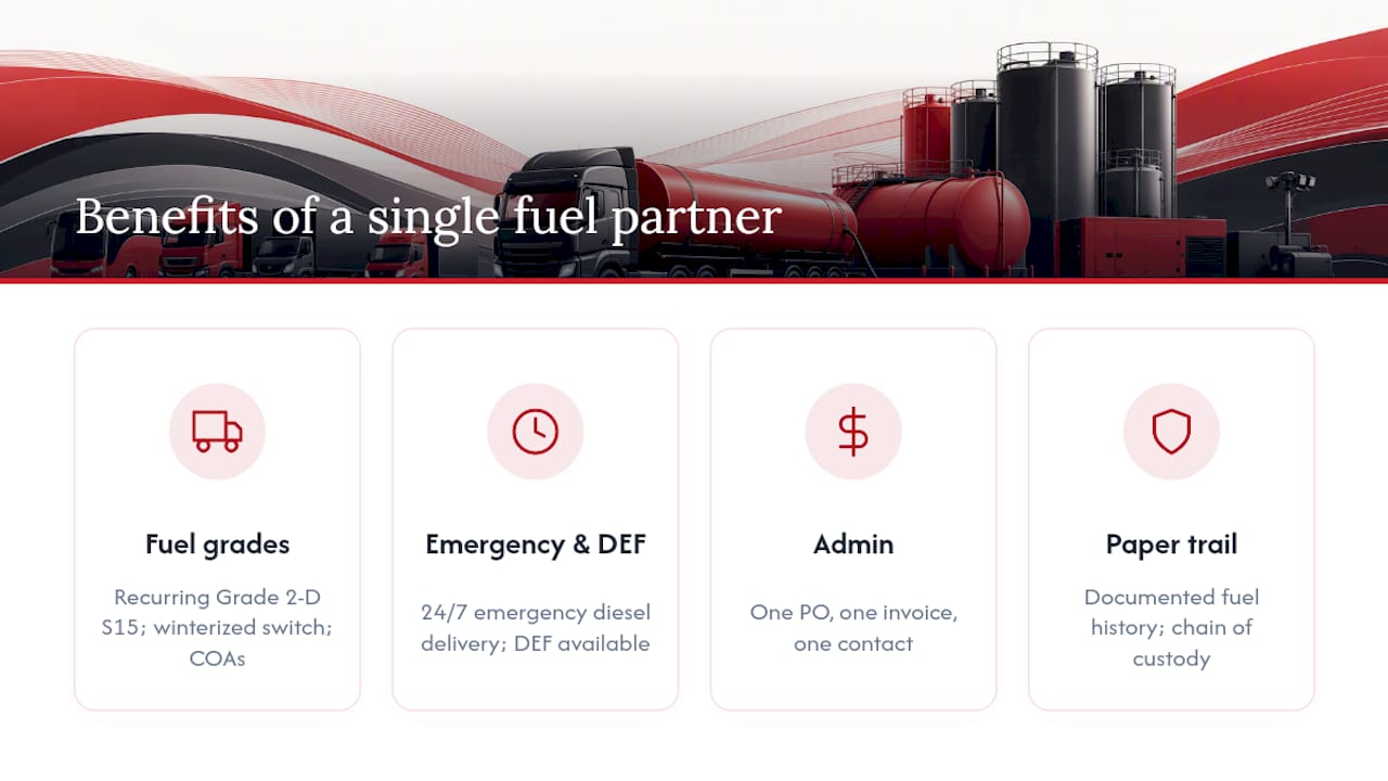 How Anytimefuelpros helps fleets manage fuel grades and cold-weather risk — overview diagram