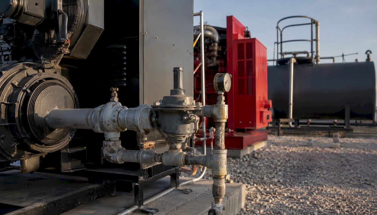 Outdoor industrial diesel and natural gas generators side by side