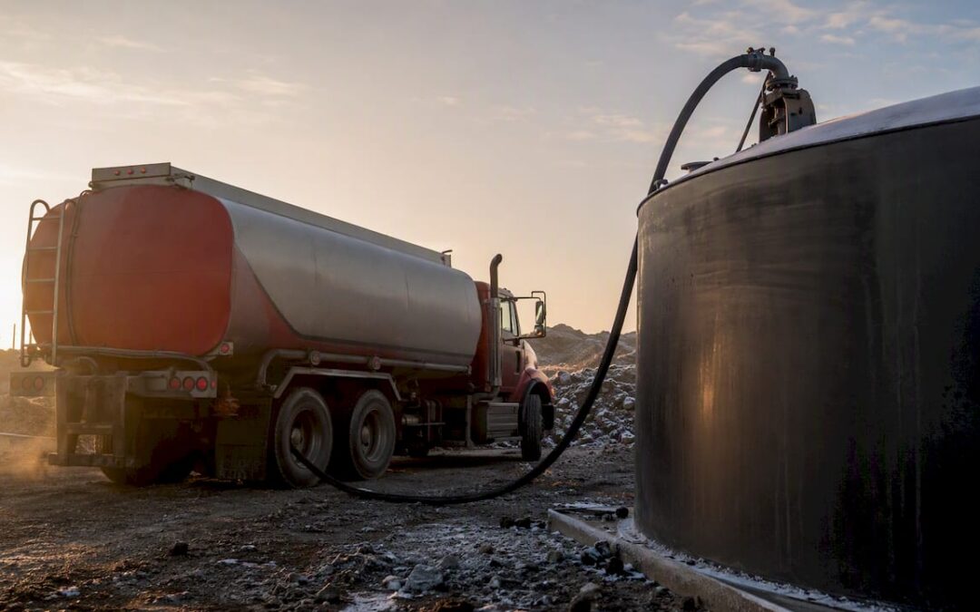 Fuel tanker delivering winter diesel at cold site