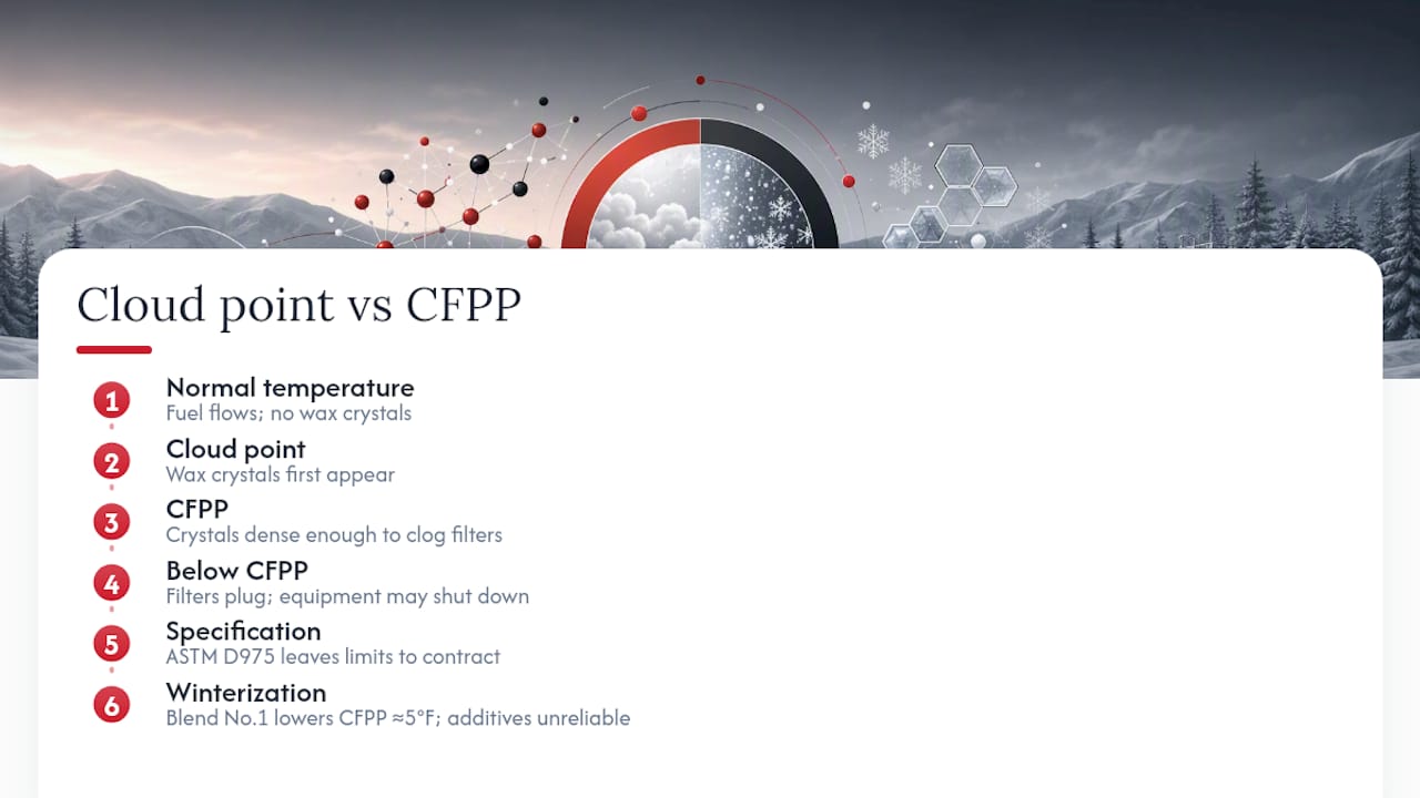 Where to Buy Grade #1 Winter Diesel for On-Site Delivery 1 Diagram comparing cloud point and CFPP temperatures in diesel fuel