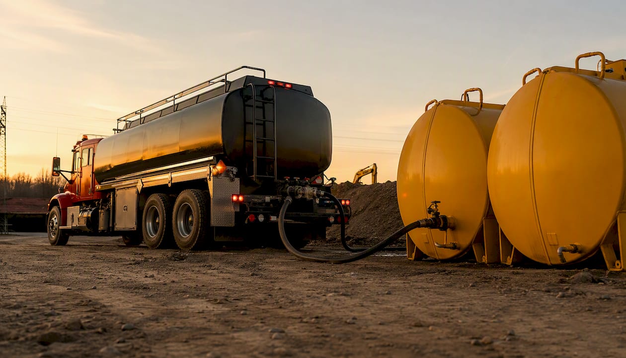Unbranded fuel delivery truck and diesel tanks