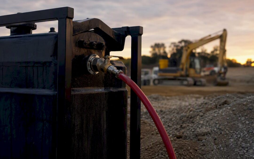 Red hose fueling unbranded off-road diesel tank