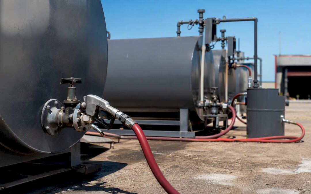 Fuel tanks and hose connected for delivery