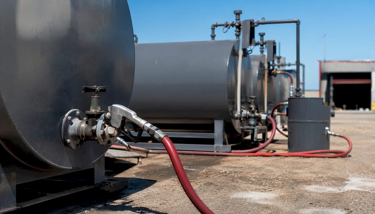 Fuel tanks and hose connected for delivery