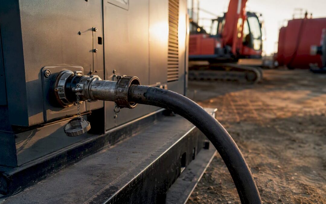 Fuel hose connected to diesel generator tank