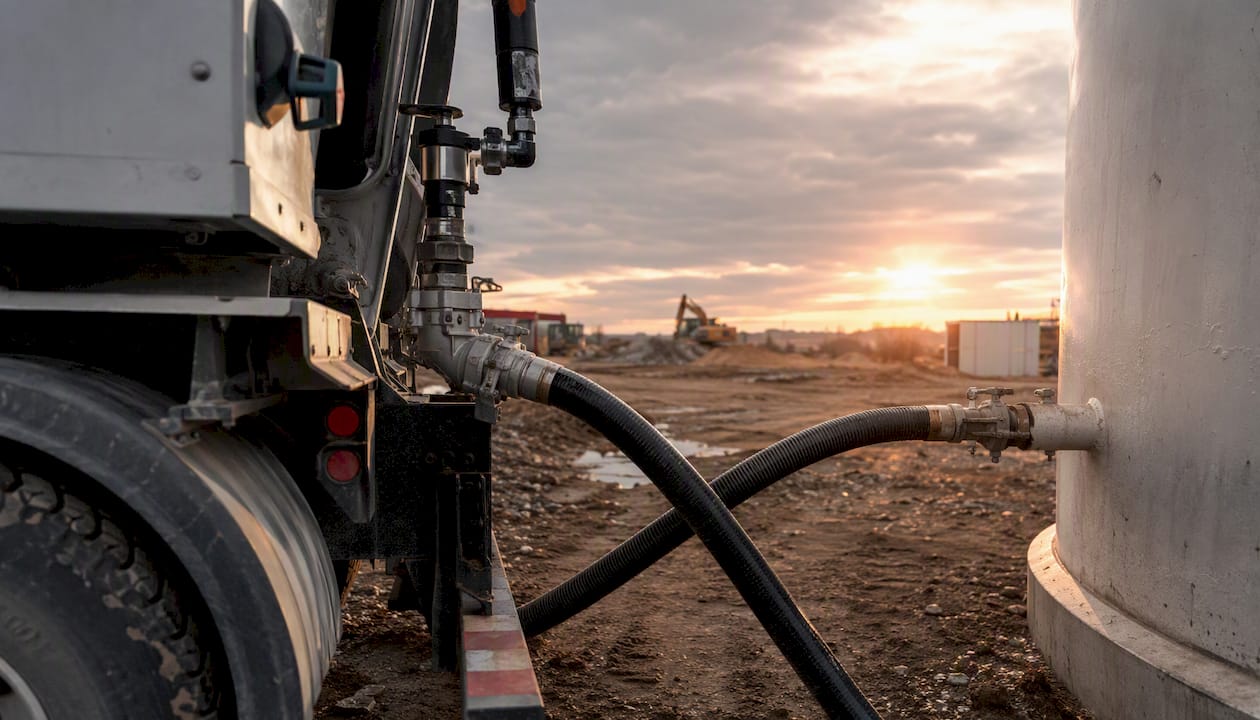 Diesel fuel delivery truck and storage tanks