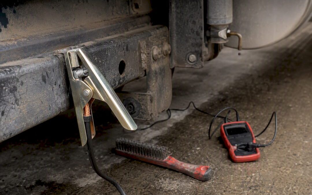 Grounding clamp connected to fuel truck