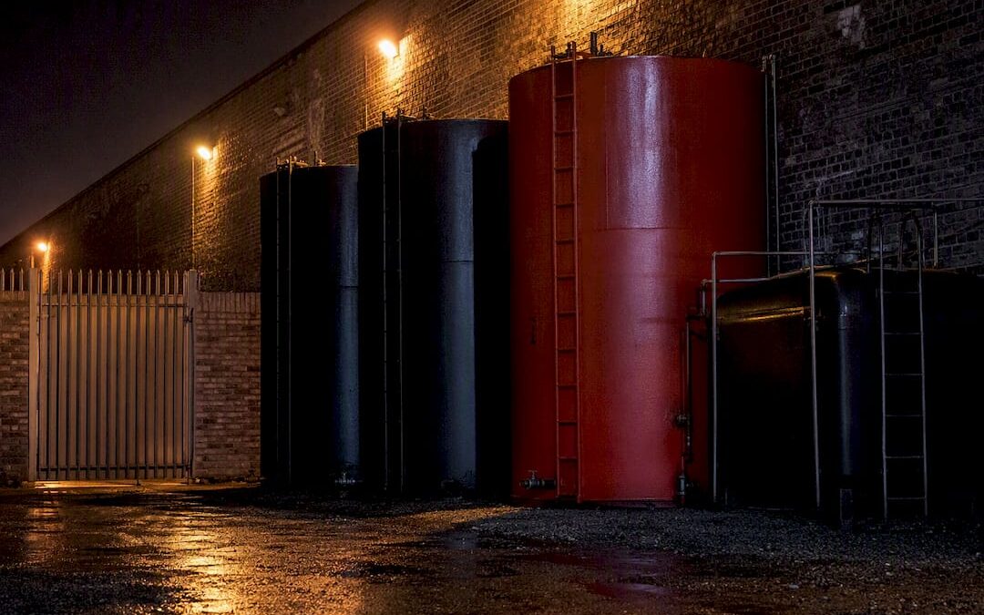 Nighttime fuel tanks parked nose-in at secured site