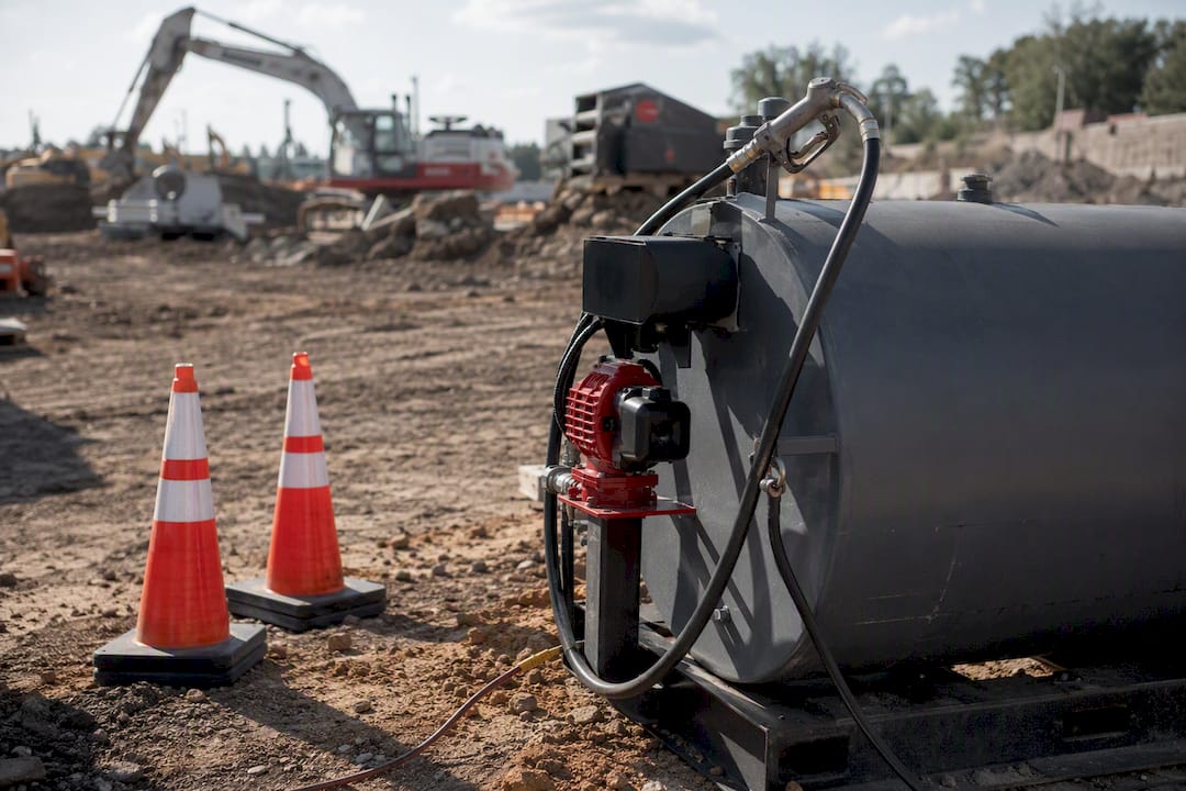 Temporary fuel tank pump and nozzle on site