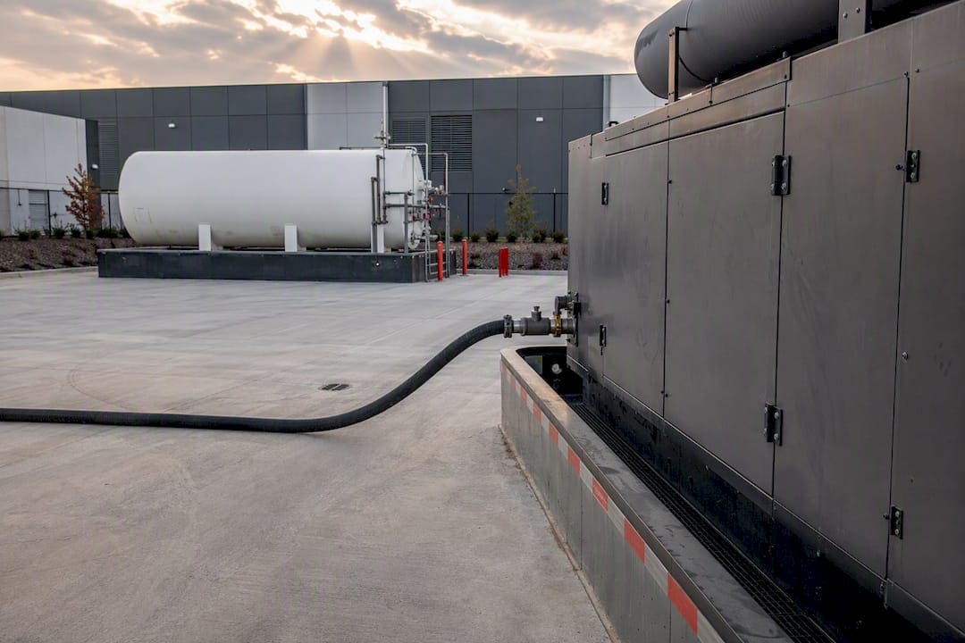 Diesel fuel hose connected to data center generator
