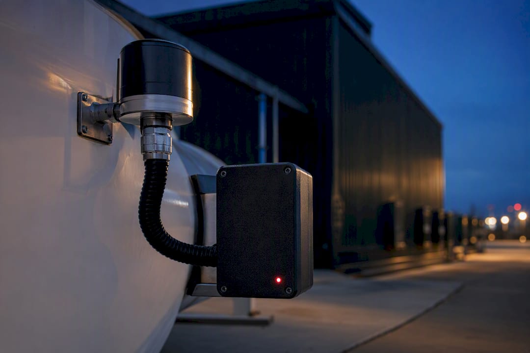 Remote sensor beside industrial fuel tank
