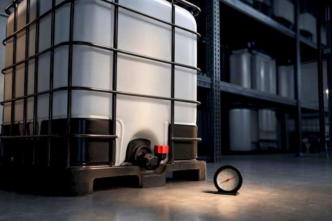DEF tote beside storage temperature gauge