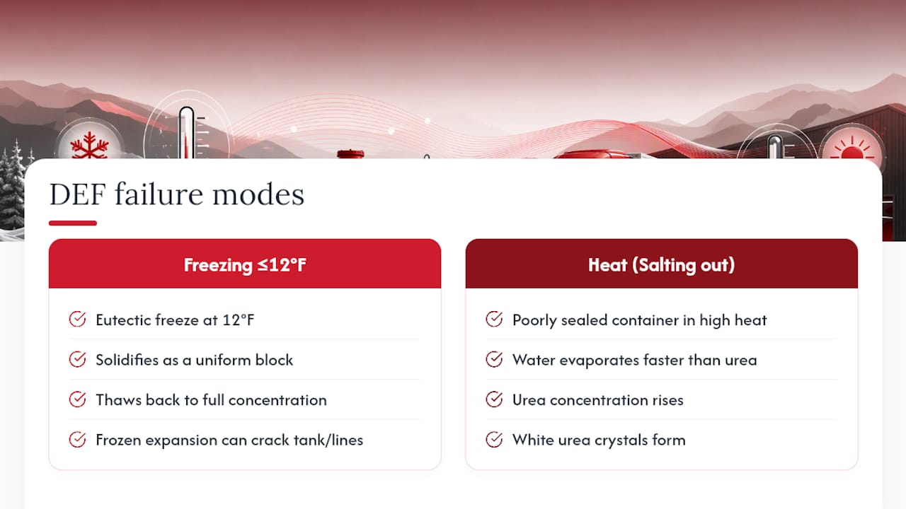DEF freezing and heat failure comparison
