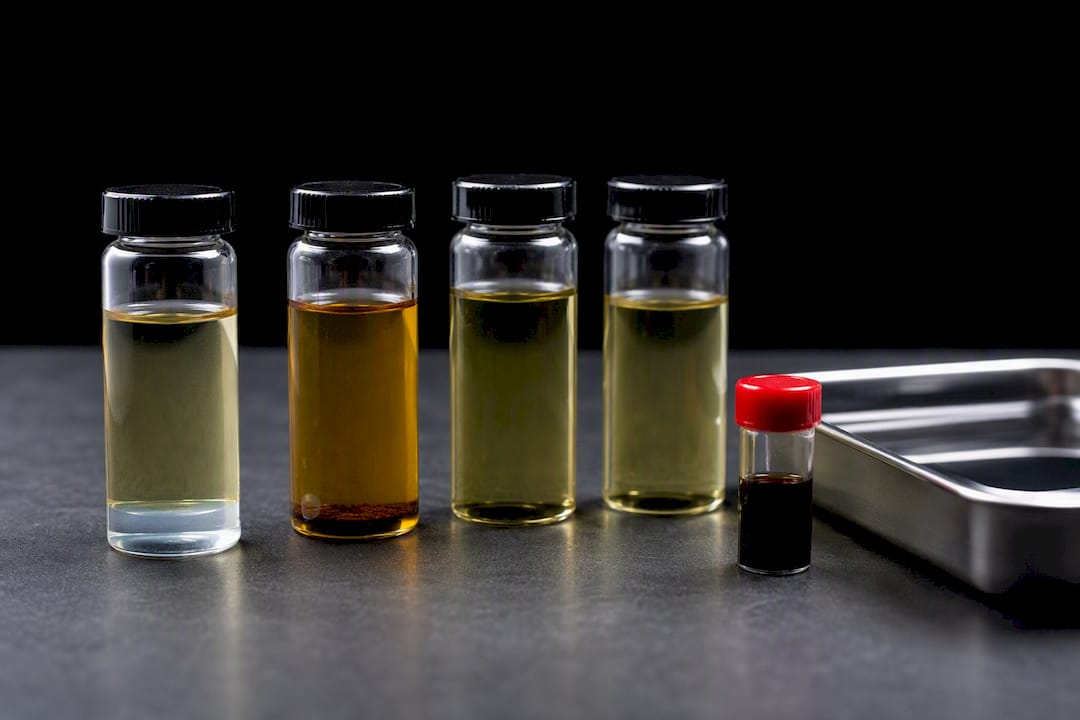 Diesel samples showing fuel contamination