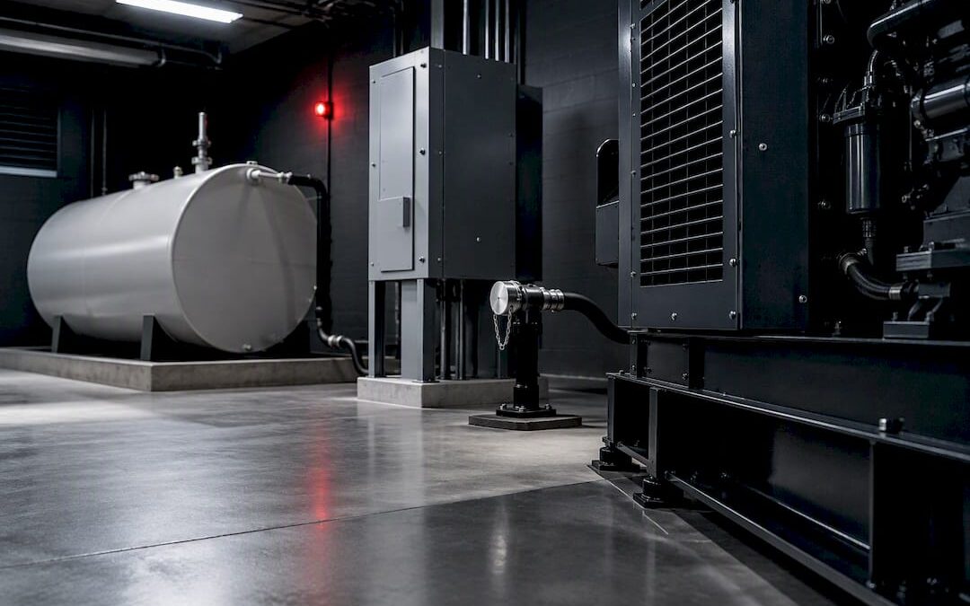 Backup generator fuel system in power room